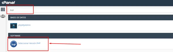 cambiar la versión PHP desde cPanel