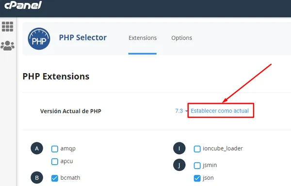 cambiar la versión PHP desde cPanel